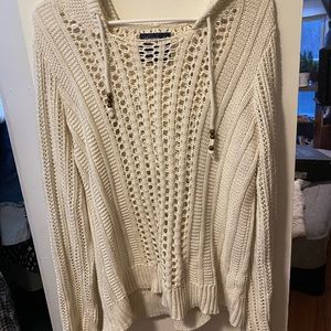 American eagle crotchet hooded sweater